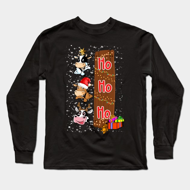 Christmas Heifer Santa Hat Christmas Lights Cow Lovers Long Sleeve T-Shirt by reginaturner